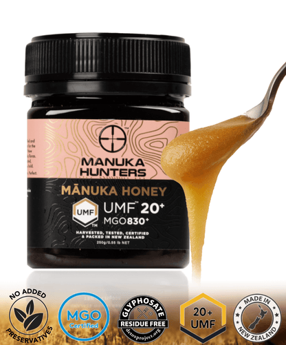 NZ Manuka Honey UMF 20+ MGO 830+ 250g honey spoon